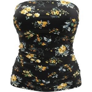 Ocean Blues Black Floral Ruched‎ Tankini Swim Top XL Adjustable Straps
